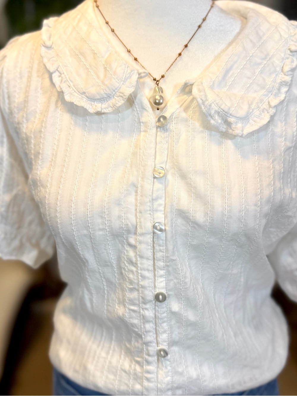 Quince 100% Cotton Boho Peasant RomanticWhite Ruffle Short Sleeve Blouse XL - Picture 6 of 12